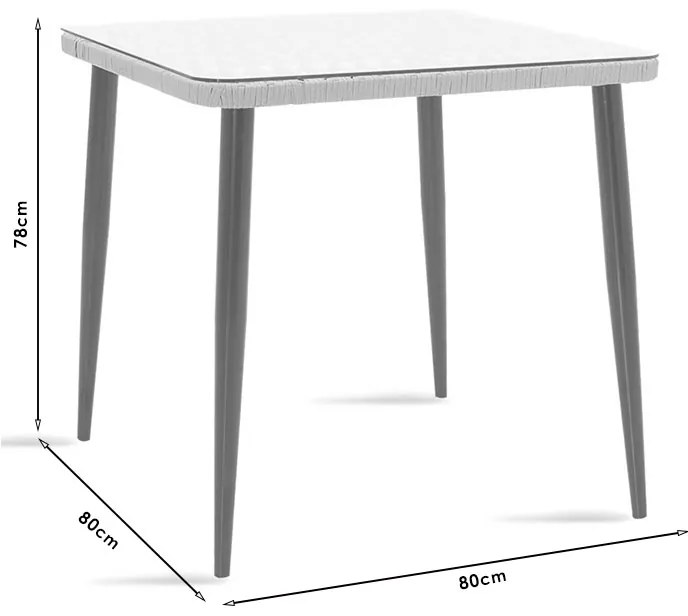 Τραπεζαρία Naoki V σετ 3τεμ pakoworld rattan pe σε φυσική απόχρωση και μαύρο μέταλλο 80x80x78εκ