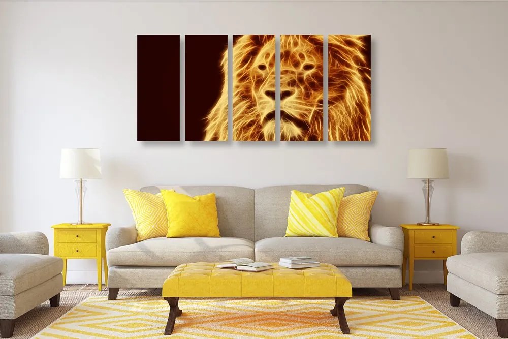 Εικόνα 5 μερών κεφάλι λιονταριού σε αφηρημένο σχέδιο - 100x50