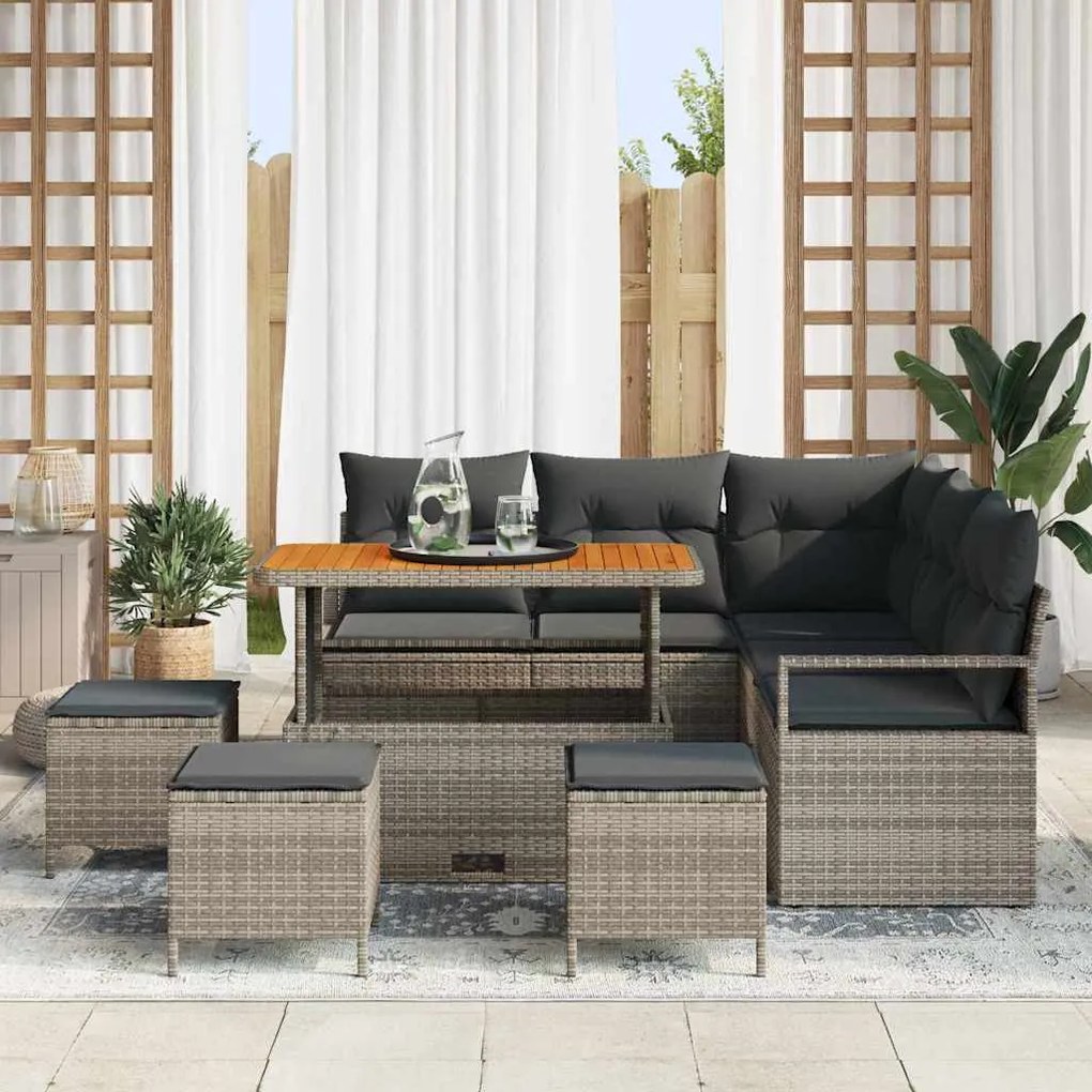 vidaXL Σετ Καναπέ Κήπου με μαξιλάρι 9 pcs Γκρι Πολυ ράταν