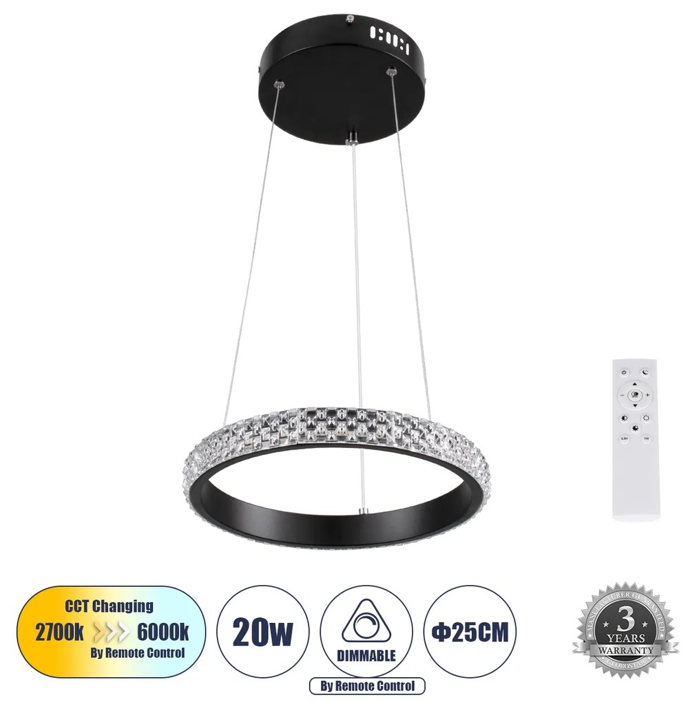 DIAMOND 61126 Κρεμαστό Φωτιστικό Δαχτυλίδι-Κύκλος LED CCT 20W 2356lm 360° AC 220-240V -