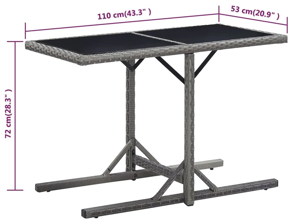 Τραπέζι Κήπου Ανθρακί 110x53x72 εκ. Γυάλινο και Συνθετικό ρατάν - Ανθρακί