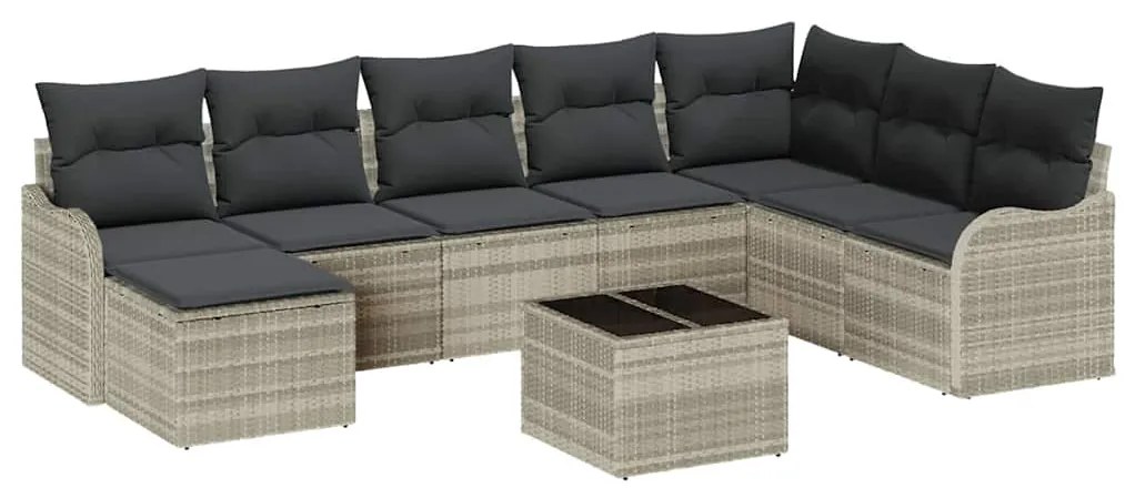 vidaXL Σετ Καναπέ Κήπου με μαξιλάρι 9 pcs Ανοιχτό γκρι Πολυ ράταν
