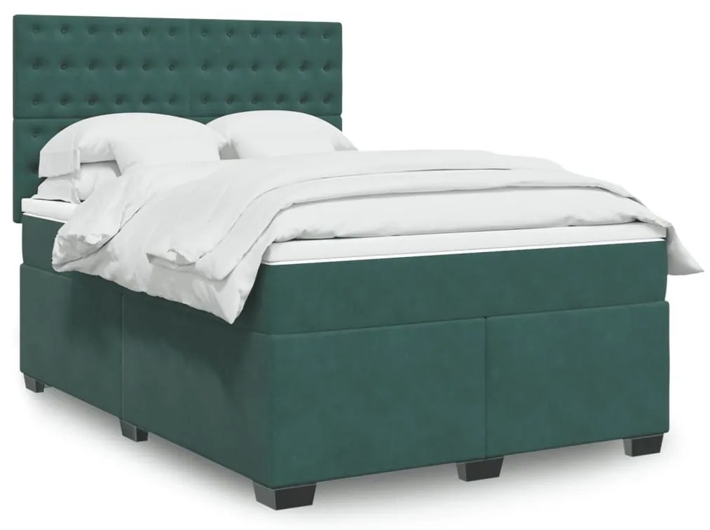 vidaXL Κρεβάτι Boxspring με Στρώμα Σκούρο Πράσινο 140x190εκ. Βελούδινο