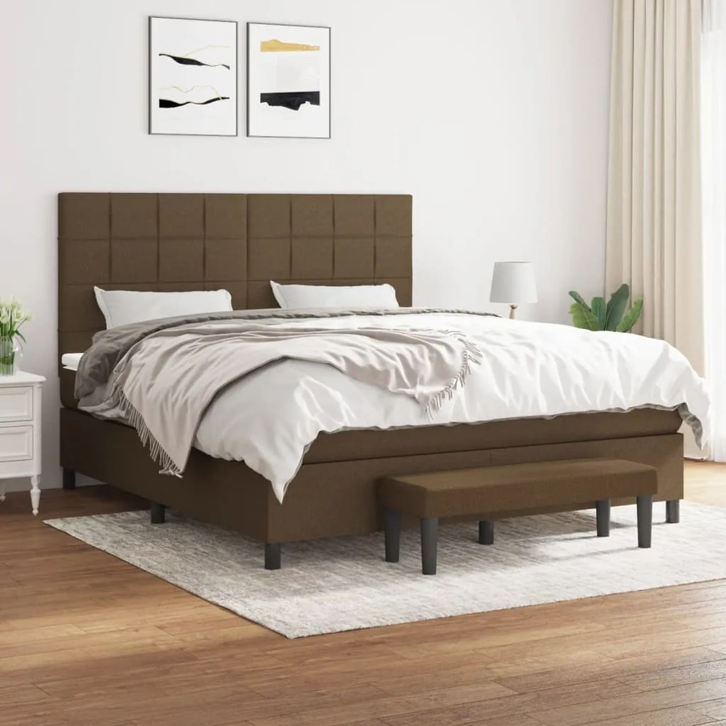 vidaXL Κρεβάτι Boxspring με Στρώμα Σκούρο Καφέ 160x200 εκ Υφασμάτινο