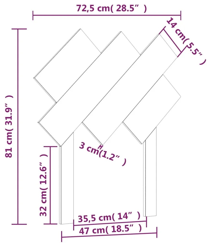 vidaXL Κεφαλάρι Κρεβατιού Μαύρο 72,5 x 3 x 81 εκ. Μασίφ Ξύλο Πεύκου