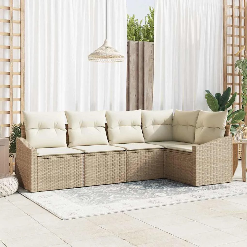vidaXL Σέτ φαγητού για κήπο με μαξιλάρι 5 pcs Μπεζ, Κρέμα