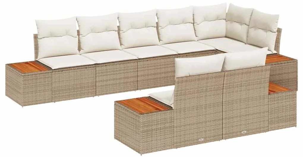 vidaXL Σετ Καναπέ Κήπου με μαξιλάρι 8 pcs Μπεζ Πολυ ράταν