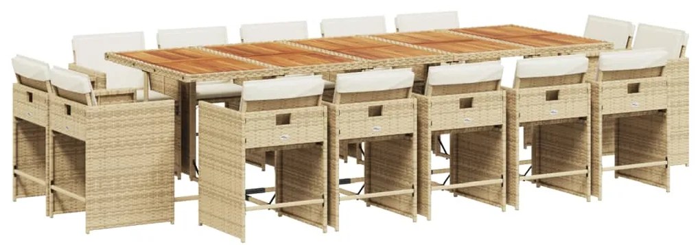 vidaXL Σετ Τραπεζαρίας Κήπου 15 τεμ. Μπεζ Συνθετικό Ρατάν με Μαξιλάρια