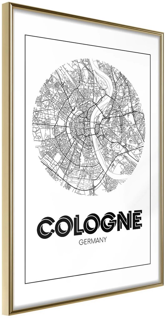 Αφίσα - City Map: Cologne (Round) - 20x30 - Χρυσό - Χωρίς πασπαρτού