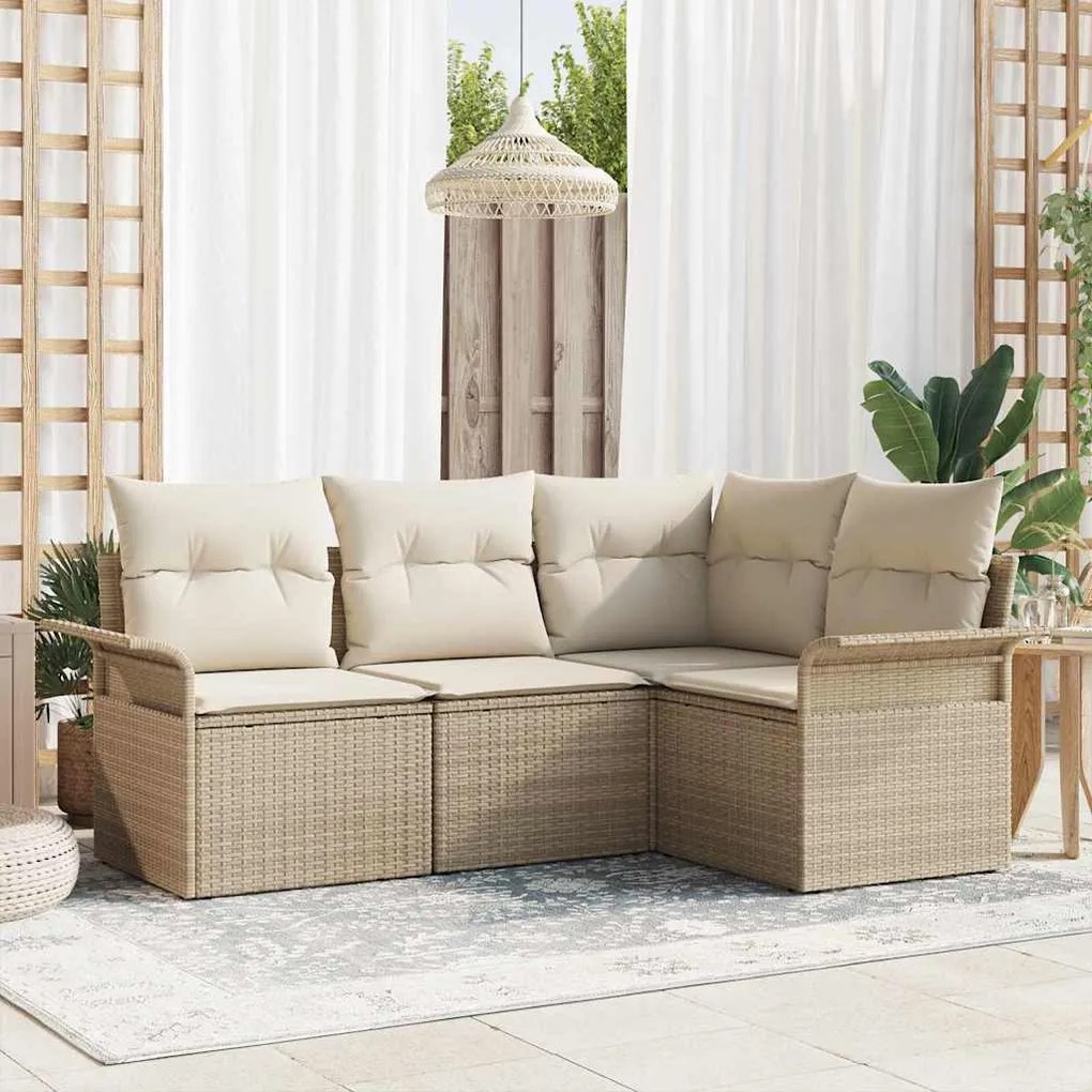 vidaXL Σετ Καναπέ Κήπου με μαξιλάρι 4 pcs Μπεζ Πολυ ράταν