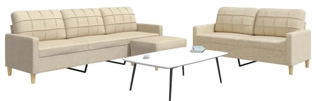 Πολυθρόνες Σετ 3 Τεμαχίων Κρεμ από Ύφασμα με Υποπόδια