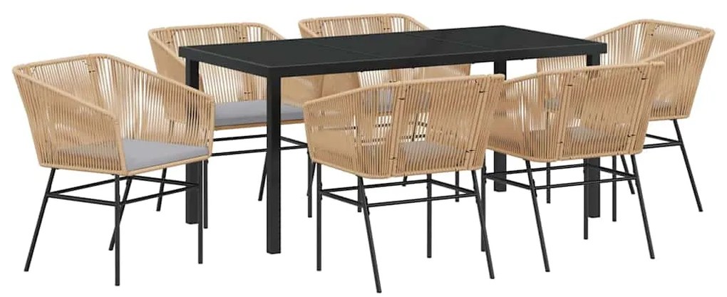 vidaXL Σέτ φαγητού για κήπο 7 pcs Καφέ Πολυ ράταν