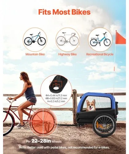 VEVOR Dog Bike Trailer, Supports up to 30 kg, Pet Cart Bicycle Carrier for Small &amp; Medium Dogs, Easy Folding Frame with Quick Release Wheel, Universal Bicycle Coupler, Reflector, Flag, Internal Leash