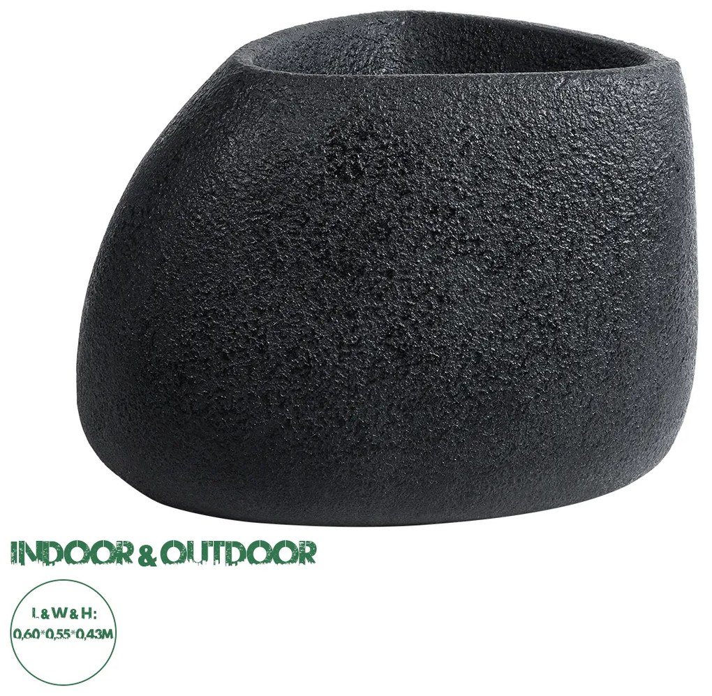 20708 GloboStar® Artificial Garden CHLOE 20708 Επιδαπέδιο Πολυεστερικό Τσιμεντένιο Κασπώ Γλάστρα - Flower Pot Μαύρο Μ60 x Π55 x Υ43cm