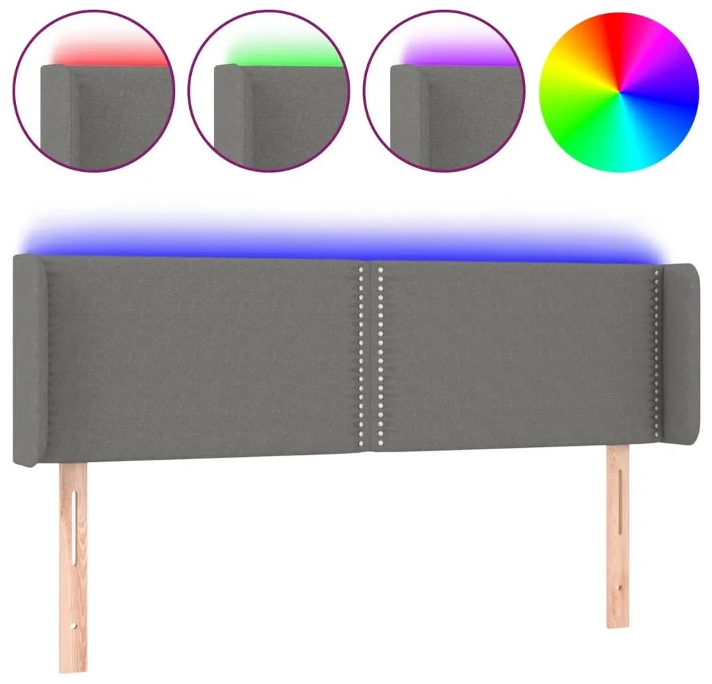 Κεφαλάρι Κρεβατιού LED Σκούρο Γκρι 147x16x78/88 εκ. Υφασμάτινο - Γκρι