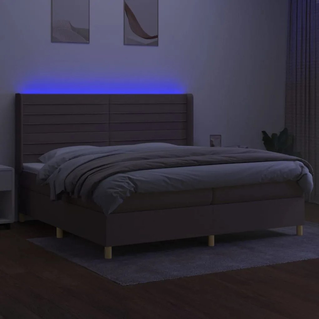 Κρεβάτι Boxspring με Στρώμα &amp; LED Taupe 200x200 εκ. Υφασμάτινο - Μπεζ-Γκρι