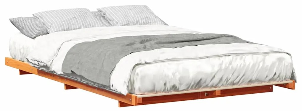 vidaXL Κρεβάτι δαπέδου Καφέ κεριού 140 x 190 cm Μασίφ ξύλο πεύκου