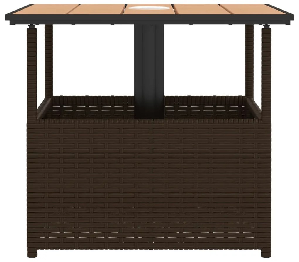 vidaXL Τραπέζι Κήπου με Οπή Ομπρέλας Καφέ 55x55x46,5εκ. Συνθ. Ρατάν