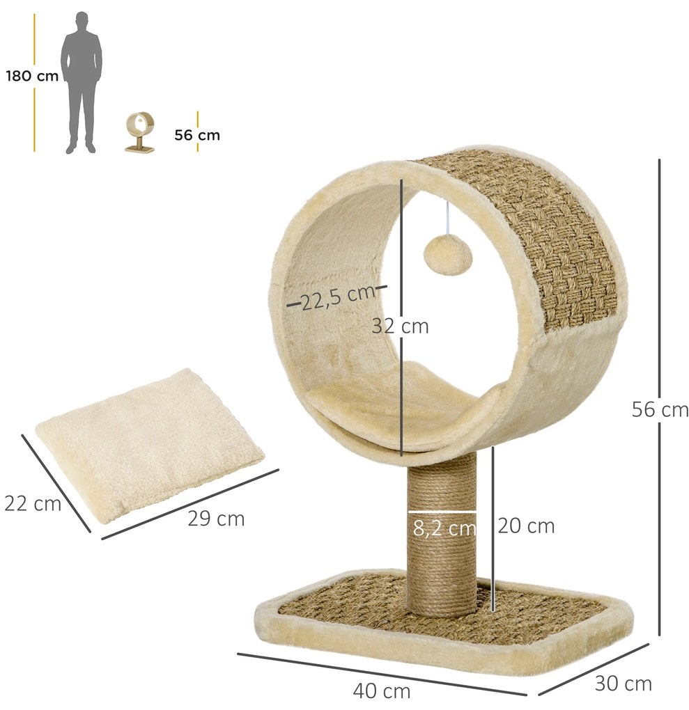 PawHut Δέντρο για γάτες Μικρό Δέντρο για γάτες για μία γάτα Πάγκος παιχνιδιού για γάτες Δέντρο αναρρίχησης Σιζάλ Χακί+Ανοιχτό καφέ 40 x 30 x 56 cm