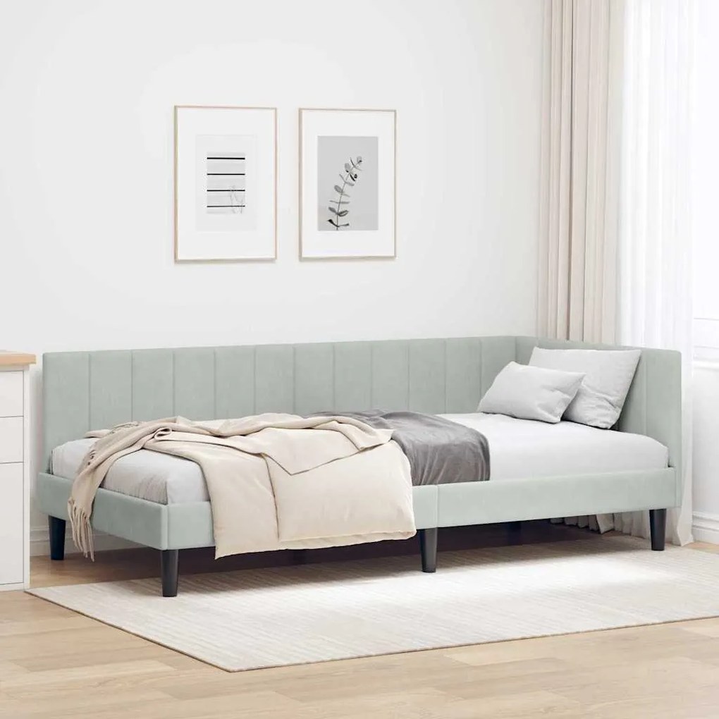 vidaXL Κρεβάτι Γωνίας με κεφαλάρι Ανοιχτό γκρι 90 x 190 cm Βελούδο