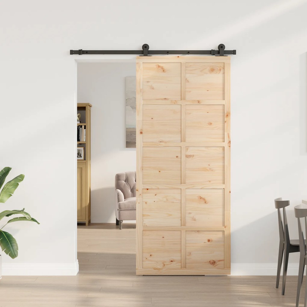 vidaXL Συρόμενη Πόρτα Καφέ 80 x 208 εκ. Μασίφ ξύλο πεύκου