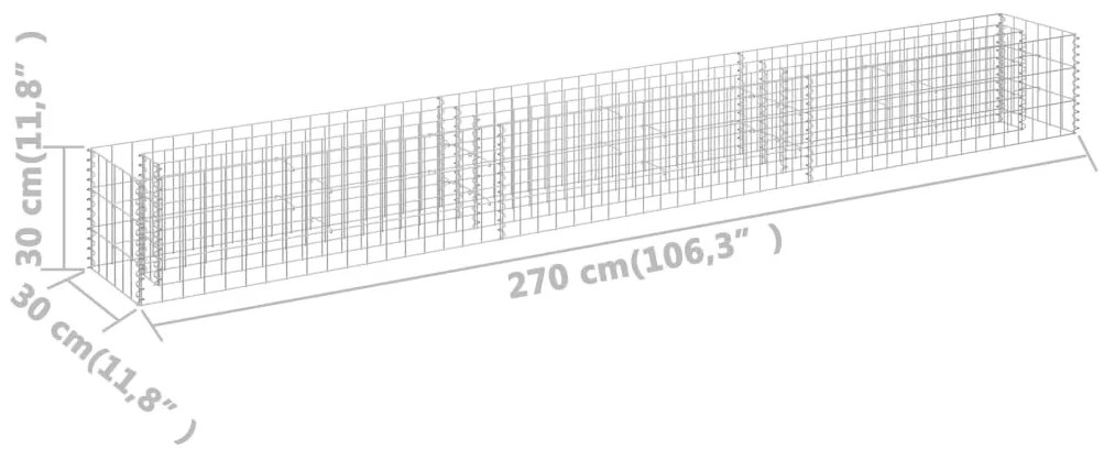 Συρματοκιβώτιο-Γλάστρα Υπερυψωμένη 270x30x30 εκ. Γαλβ. Χάλυβας - Ασήμι