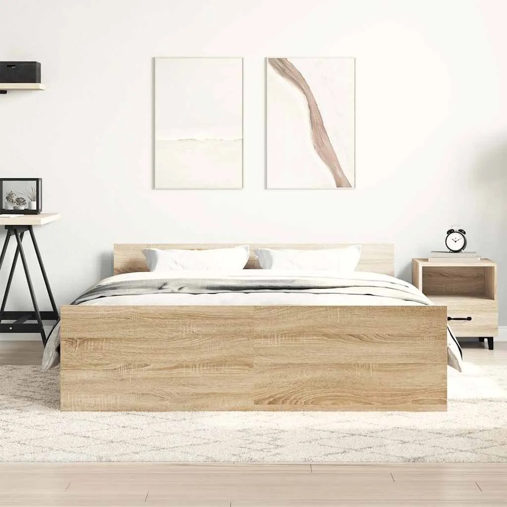 vidaXL Πλαίσιο Κρεβατιού με Κεφαλάρι/Υποπόδιο Sonoma Δρυς 140x200 εκ.