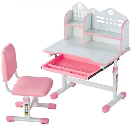 VEVOR Kids Study Chair and Desk with Bookshelf &amp; Drawer Adjustable Height Pink