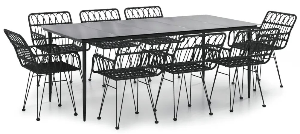 vidaXL Σετ Τραπεζαρίας Κήπου 9 τεμ. Μαύρο από Συνθετικό Ρατάν