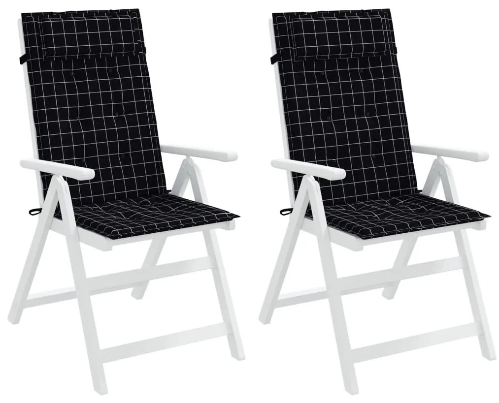 Μαξιλάρια Καρέκλας με Ψηλή Πλάτη 2 τεμ Μαύρα Καρό Ύφασμα Oxford - Μαύρο