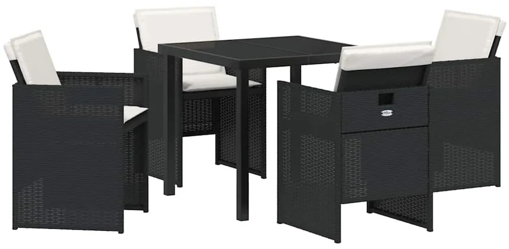 vidaXL Σέτ φαγητού για κήπο με μαξιλάρι 5 pcs Μαύρο συνθετικό ρατάν