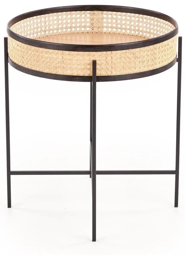 Βοηθητικό τραπεζάκι Houston 650, Μαύρο, Καφέ, 55cm, 4 kg, Ραττάν, Στρόγγυλος | Epipla1.gr