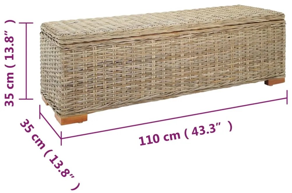vidaXL Κουτί Αποθήκευσης 110 εκ. Φυσικό Ρατάν Kubu & Μασίφ Μαόνι