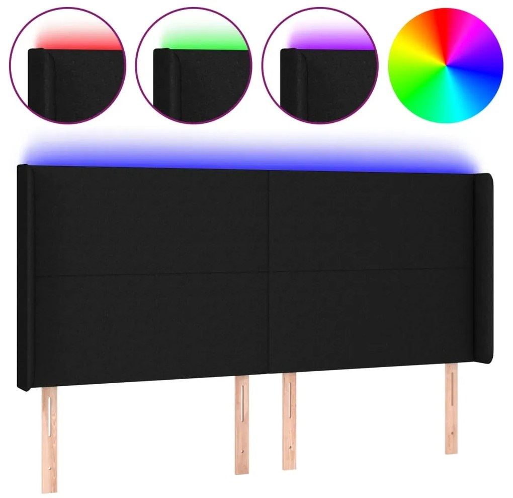 vidaXL Κεφαλάρι Κρεβατιού LED Μαύρο 163x16x118/128 εκ. Υφασμάτινο