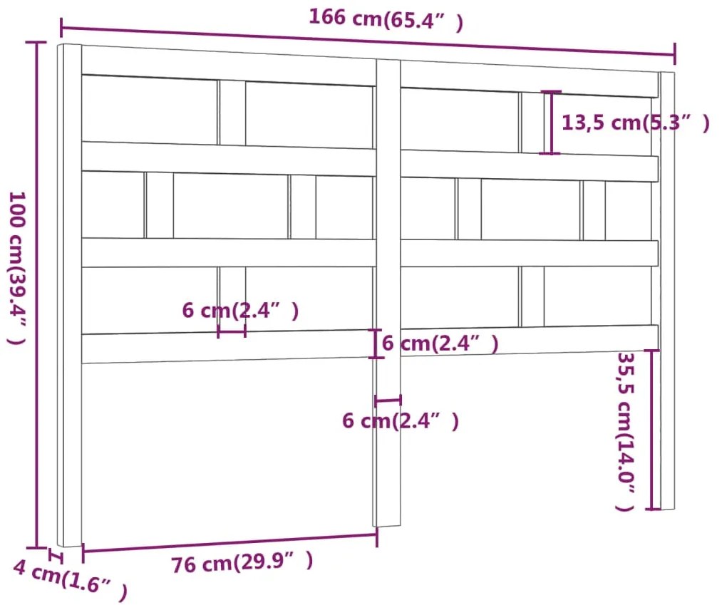 vidaXL Κεφαλάρι κρεβατιού Λευκό 166x4x100 εκ. από Μασίφ Ξύλο Πεύκου