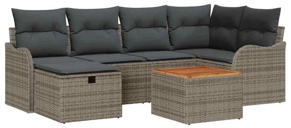 vidaXL Σετ Καναπέ Κήπου με μαξιλάρι 7 pcs Γκρι Πολυ ράταν