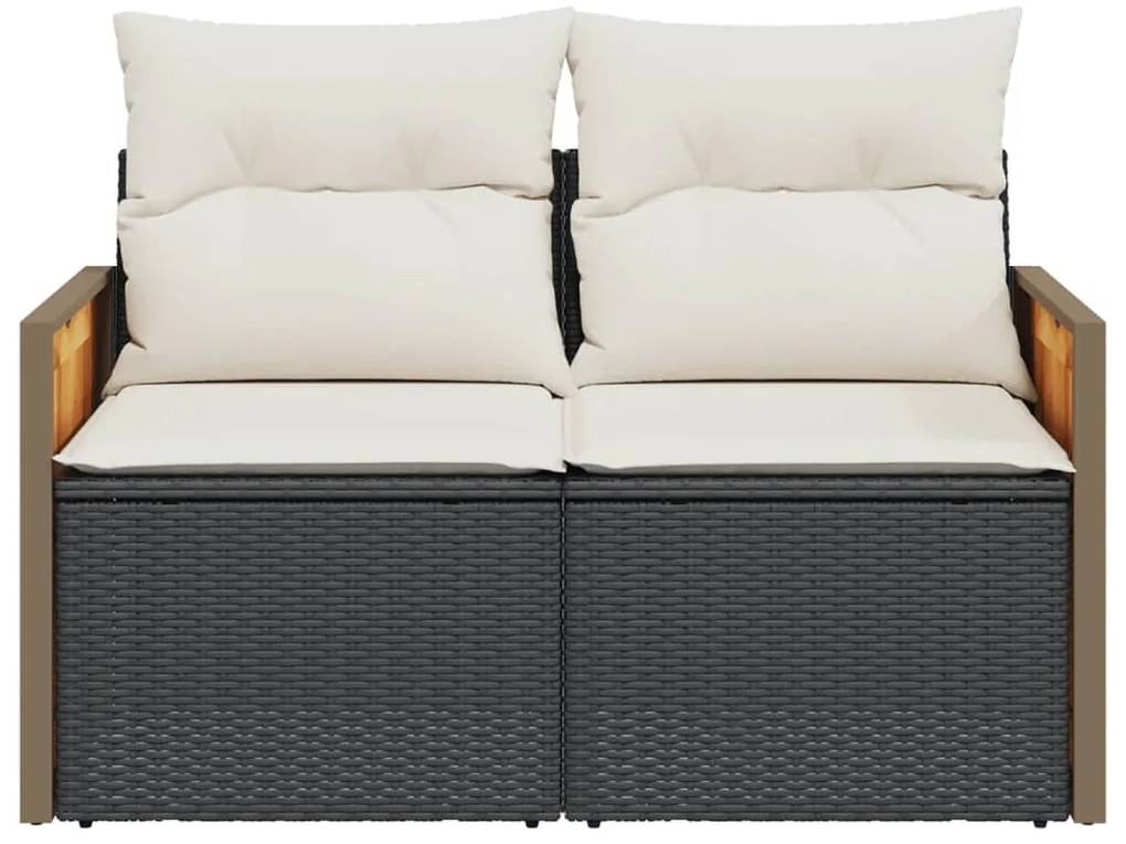 vidaXL Καναπές Κήπου Διθέσιος Μαύρος από Συνθετικό Ρατάν με Μαξιλάρια