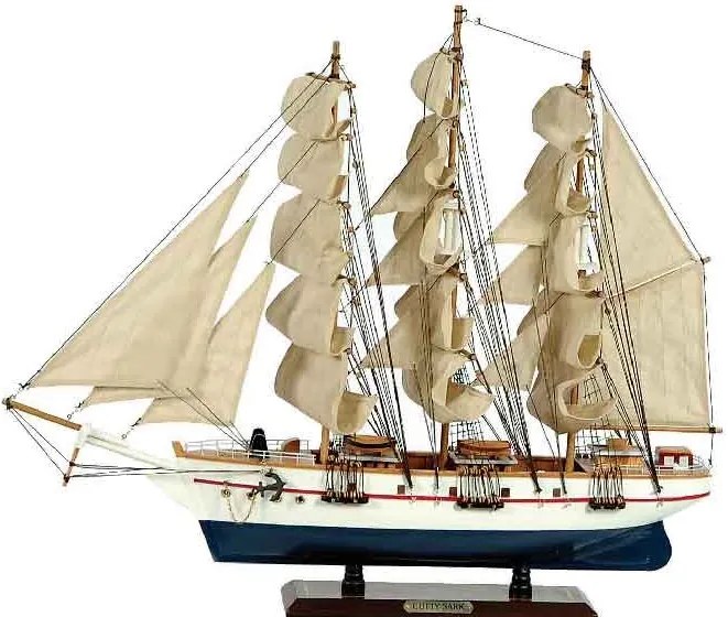 Ξύλινο Καράβι Ιστιοφόρο Cutty Sark 70x13xH60cm,Χρώμα Λευκό-Μπλε 31113