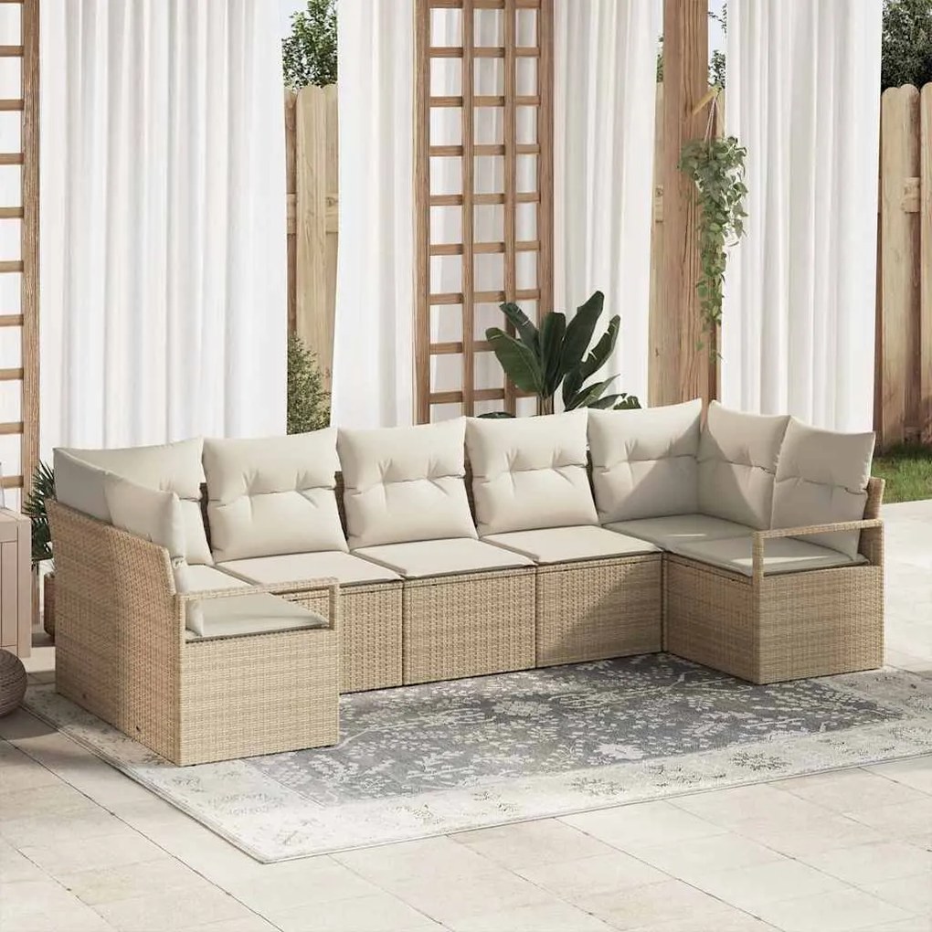 vidaXL Σετ Καναπέ Κήπου 7 pcs Μπεζ, Κρέμα Πολυ rattan, βαμμένο ατσάλι