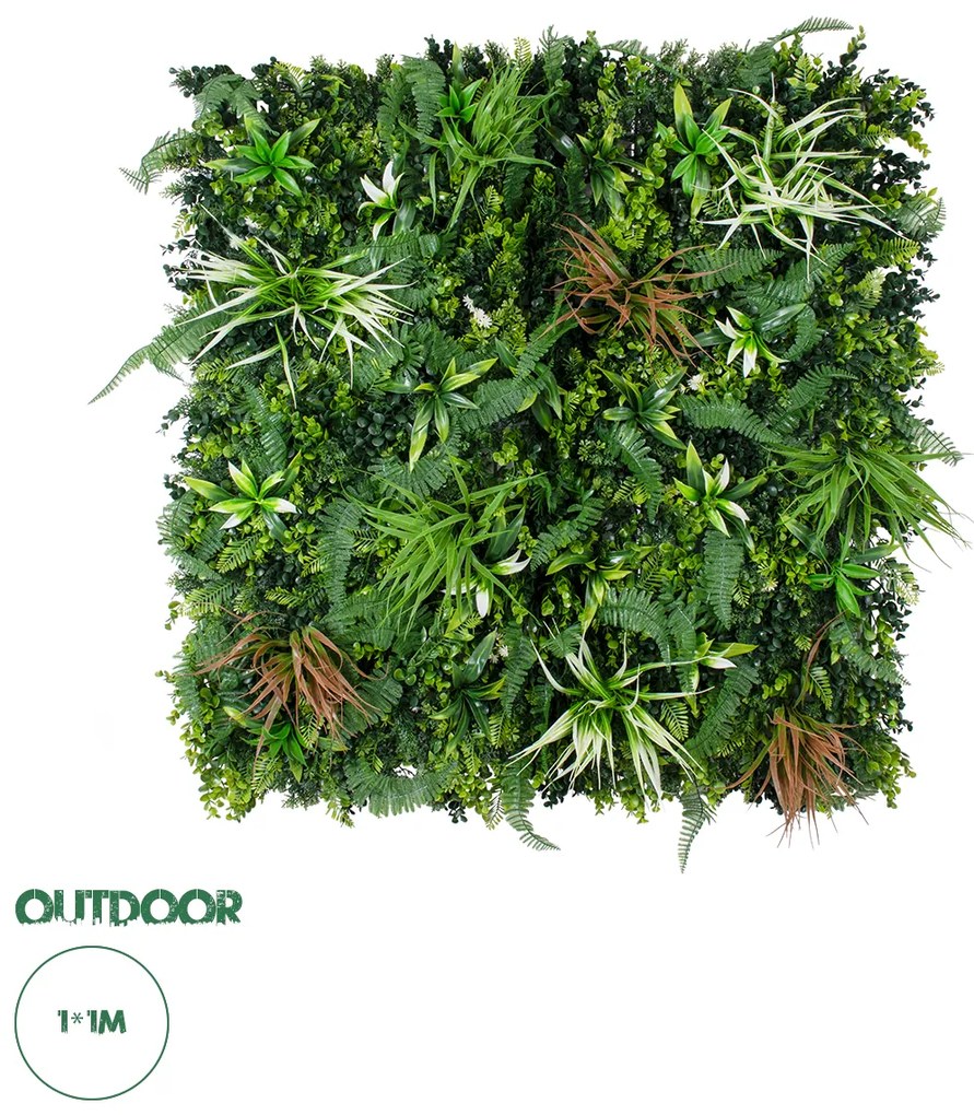20351 GloboStar®  Artificial Garden JUNGLE FERN 20351 Τεχνητό Διακοσμητικό Πάνελ Φυλλωσιάς - Κάθετος Κήπος σύνθεση Ζούγκλα Φτέρης Μ100 x Π100 x Υ20cm