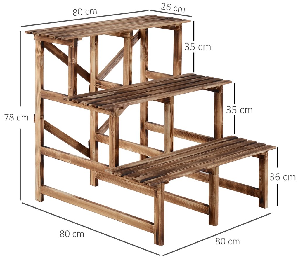 Outsunny Σκάλα φύτευσης, ράφι λουλουδιών, ράφι φύτευσης, βάση λουλουδιών, 3 επίπεδα, ξύλο ελάτης, 80 x 80 x 78cm