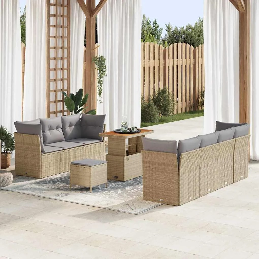 vidaXL Σετ Καναπέ Κήπου 10 pcs μπεζ και ανοιχτό γκρι 90 x 55 x 71 cm