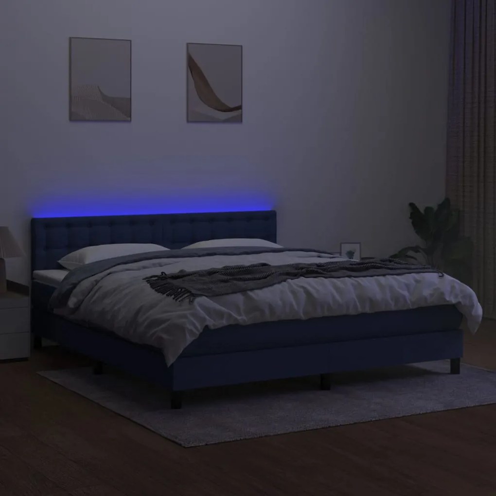 Κρεβάτι Boxspring με Στρώμα &amp; LED Μπλε 180x200 εκ. Υφασμάτινο - Μπλε