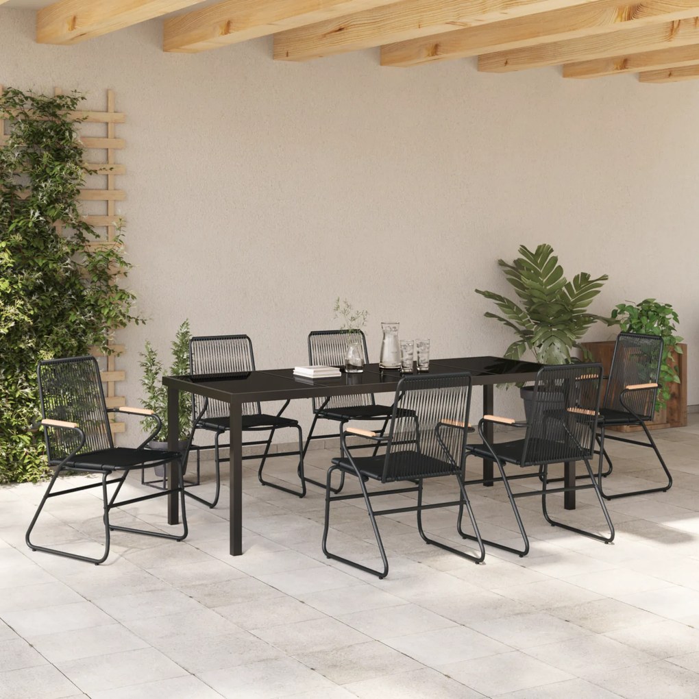 vidaXL Σετ Φαγητού 7 Τεμαχίων Κήπου Μαύρο PVC Rattan