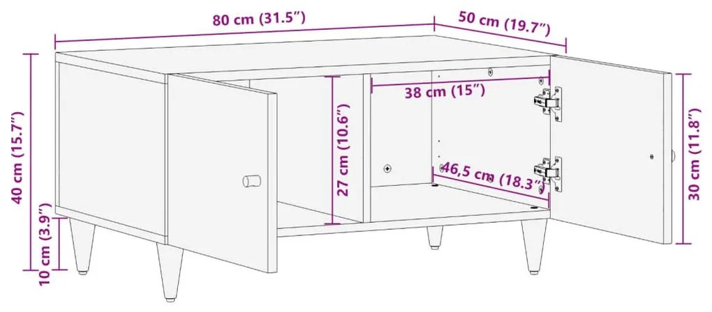 Τραπεζάκι Σαλονιού 80 x 50 x 40 εκ. από Μασίφ Ξύλο Μάνγκο - Καφέ