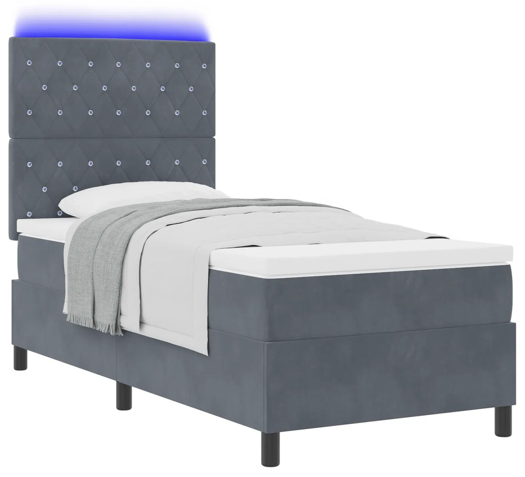 vidaXL Κρεβάτι με Στρώμα & LED Σκούρο Γκρι 90x200 εκ Βελούδο
