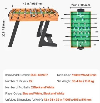 VEVOR 106 cm Folding Foosball Soccer Game Table Standard Size Table for Home