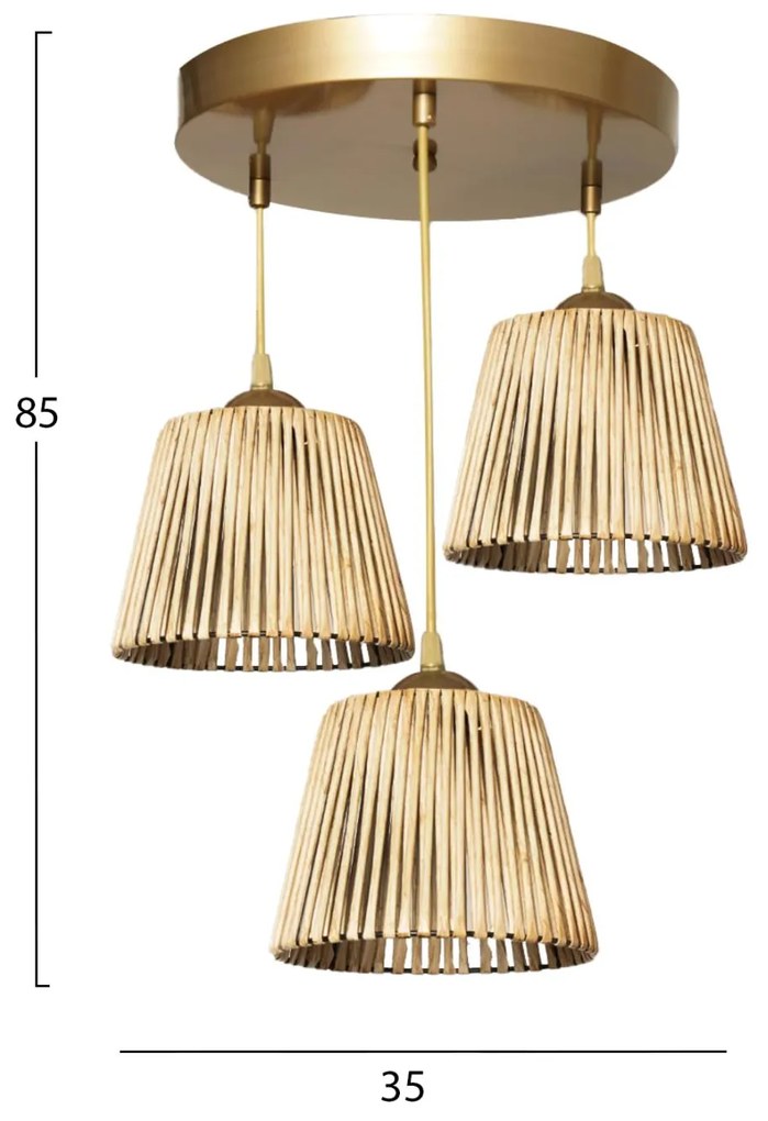 Φωτιστικό Οροφής C7512.01 Τρίφωτο Bamboo Χρυσό 35x85 εκ. 35x35x85 εκ.