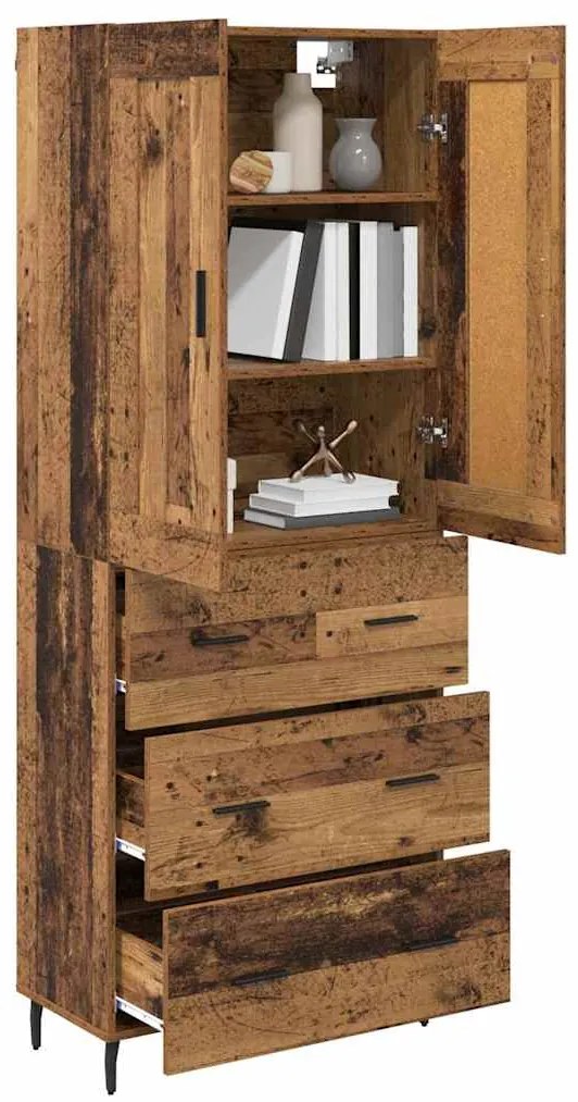 vidaXL Highboard με συρτάρι 2 pcs Παλιό Ξύλο Σύνθετο Ξύλο και Γυαλί