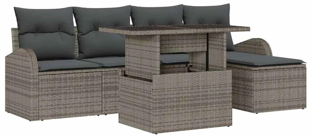 vidaXL Σετ Καναπέ Κήπου με μαξιλάρι 6 pcs Γκρι Πολυ ράταν